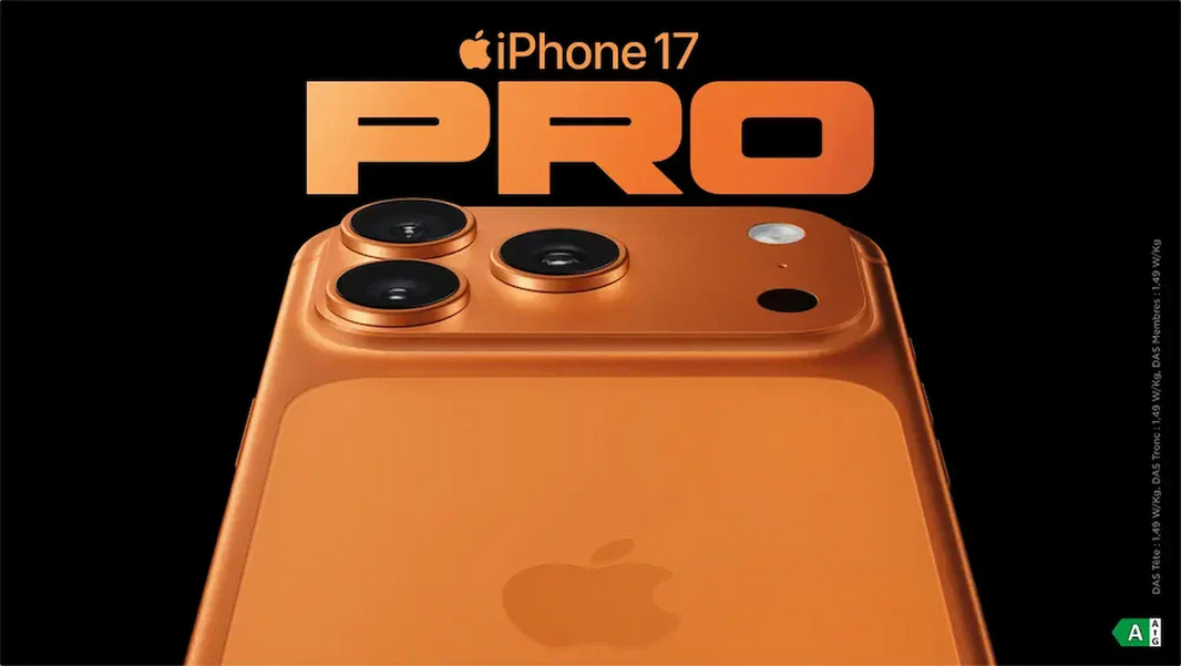 iPhone 17 Pro Apple 2025 en finition orange, smartphone haut de gamme avec design titanium, triple caméra avancée et nouvelles performances pour la rentrée.