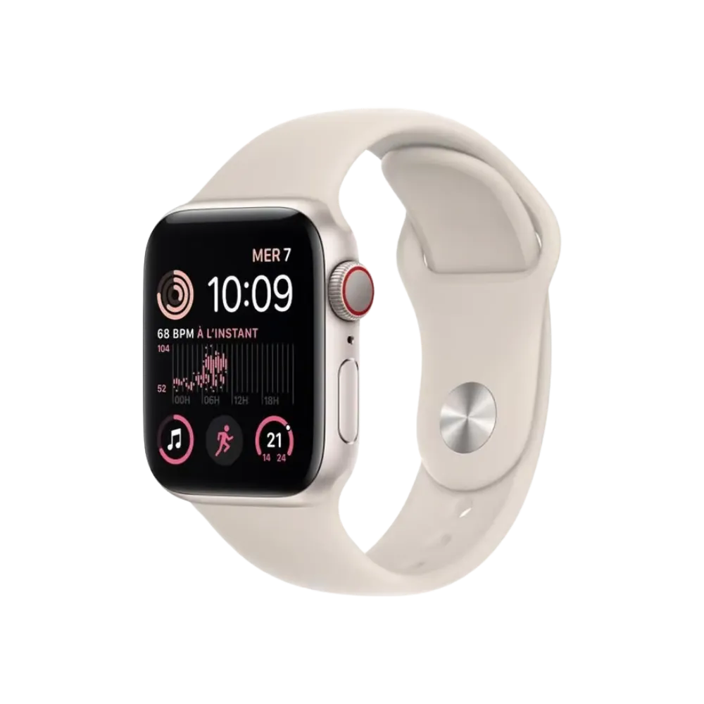 Apple Watch SE 40mm avec cadran rose. Réparation rapide chez iTelier Lyon : écran cassé, batterie usée, bouton défectueux ou cache arrière abîmé – intervention à Vaulx-en-Velin ou Saint-Priest.
