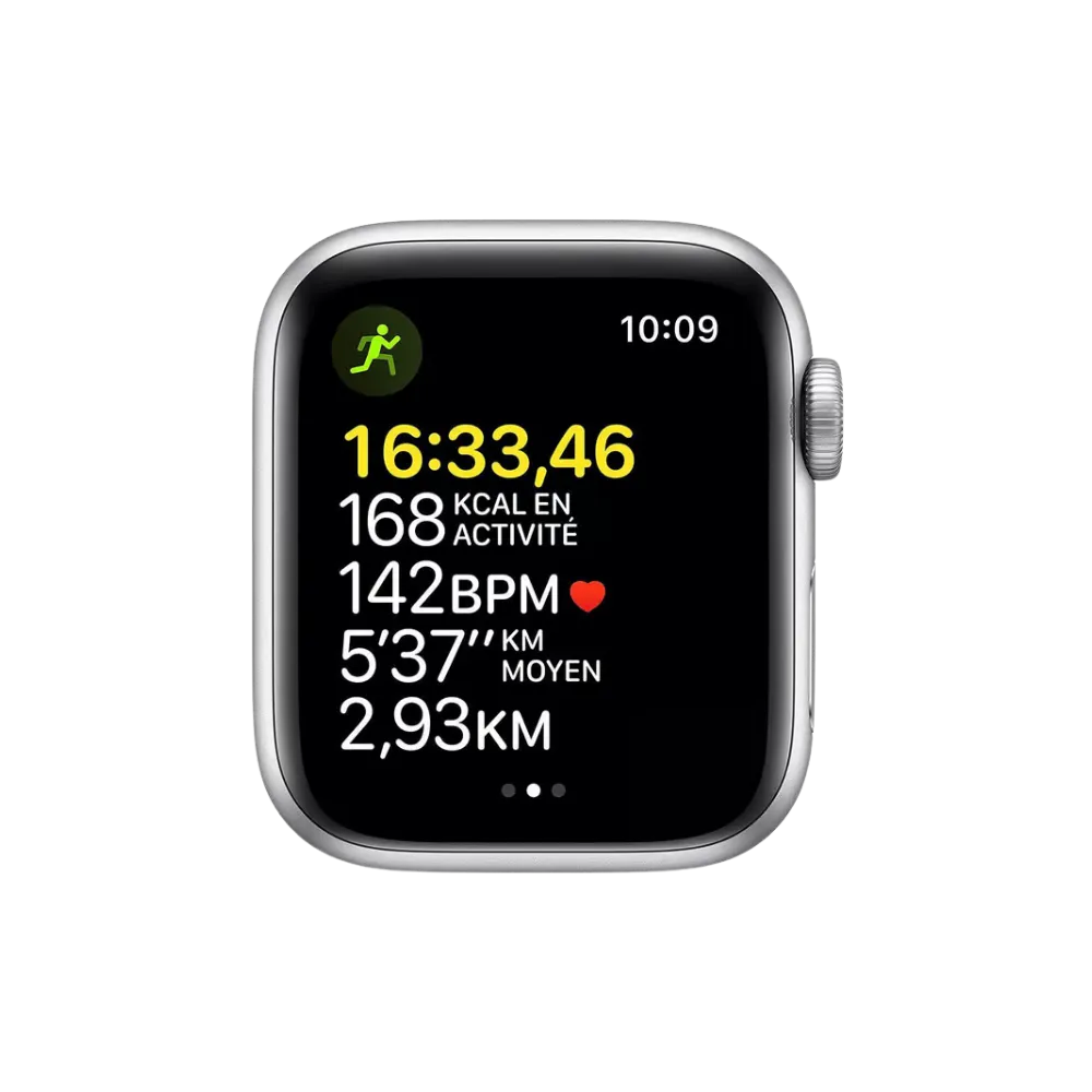 Gros plan sur écran Apple Watch SE 44mm, prêt pour réparation à iTelier Lyon, dans les communes de Craponne, Sathonay-Camp ou Écully.