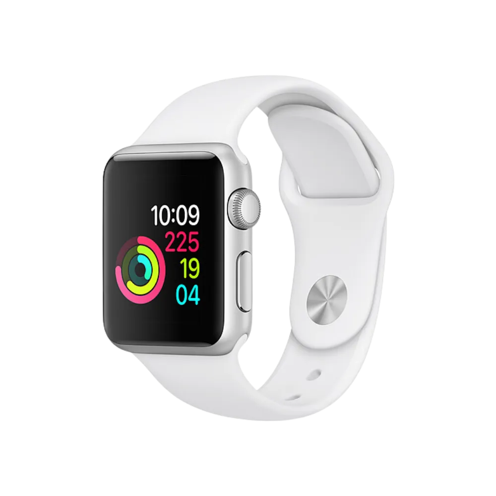 Apple Watch Série 1 38mm blanche affichant les anneaux d’activité. Réparation écran ou batterie chez iTelier à Lyon, Oullins, Rillieux-la-Pape ou Tassin.