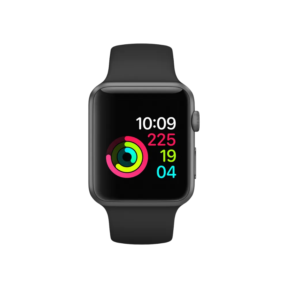 Apple Watch Série 1 42mm noire avec affichage des anneaux d’activité. Réparation écran ou batterie chez iTelier à Lyon, Bron, Grigny ou Écully.