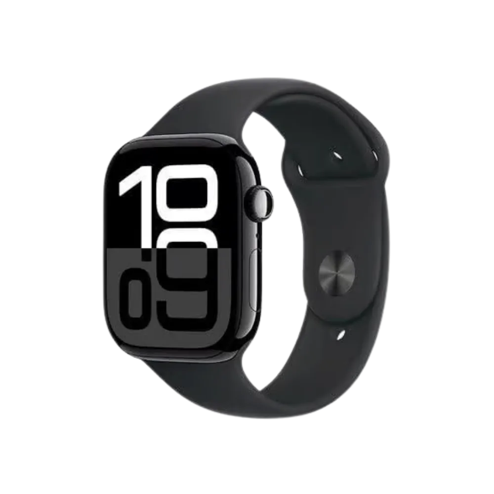 Apple Watch Série 10 46mm avec grand cadran digital noir. Réparation chez iTelier Lyon : écran, batterie, bouton ou cache arrière – intervention possible à Bron, Caluire-et-Cuire ou Meyzieu.