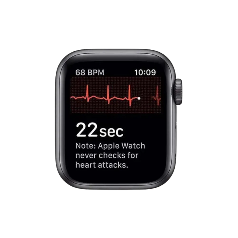 Apple Watch Série 2 42mm affichant un ECG sur fond noir. Réparation iTelier à Lyon, Givors, Feyzin ou Corbas avec diagnostic offert.