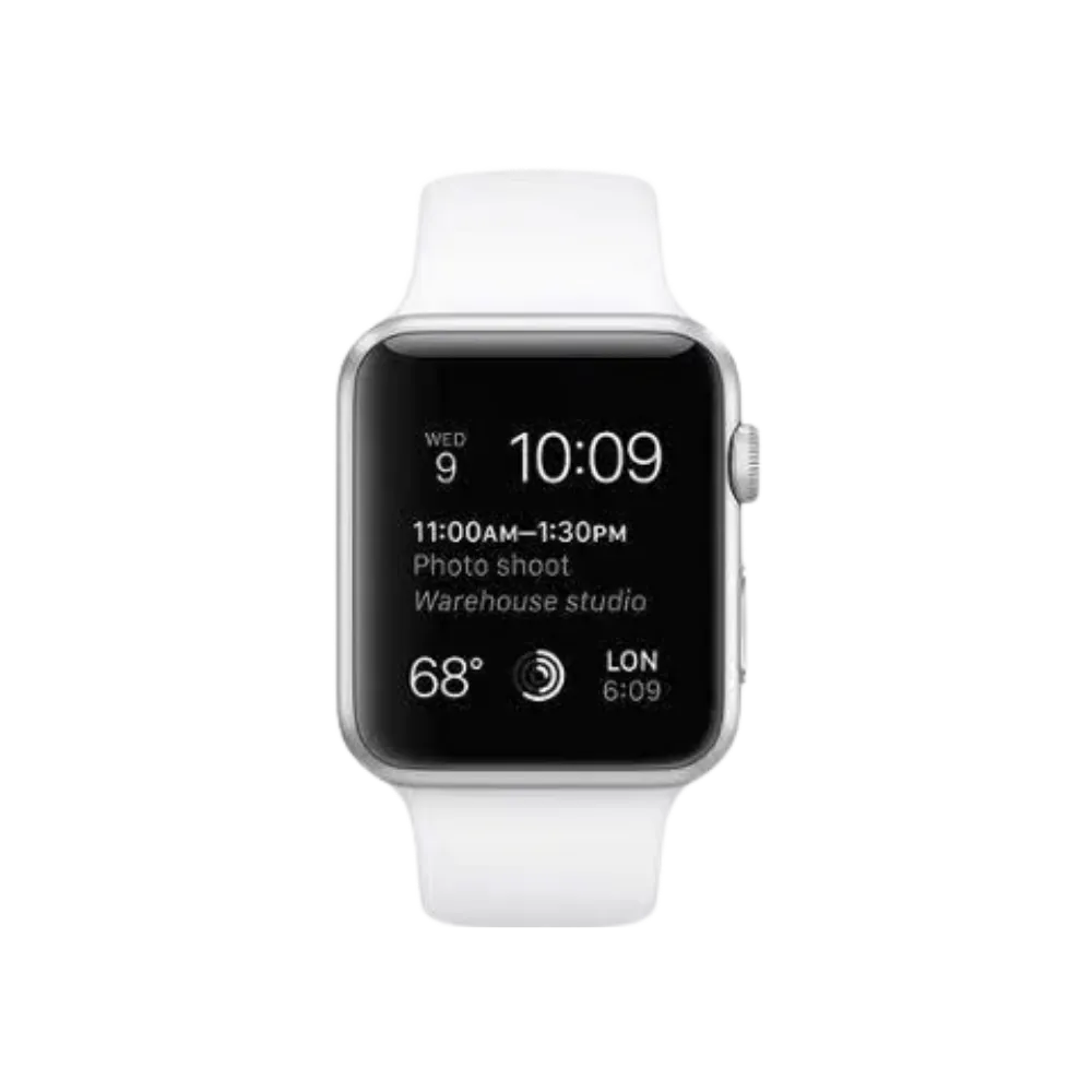 Apple Watch Série 3 38mm avec écran noir affichant infos santé. Réparations iTelier à Lyon, Tassin-la-Demi-Lune, Bron ou Mions avec pièces garanties.