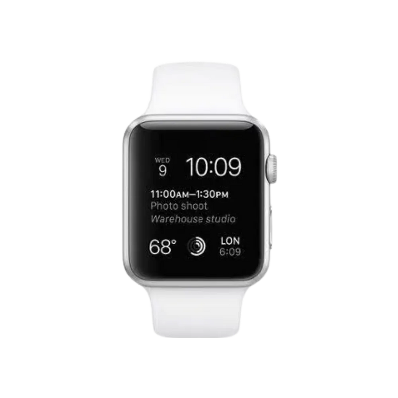 Apple Watch Série 3 38mm avec écran noir affichant infos santé. Réparations iTelier à Lyon, Tassin-la-Demi-Lune, Bron ou Mions avec pièces garanties.