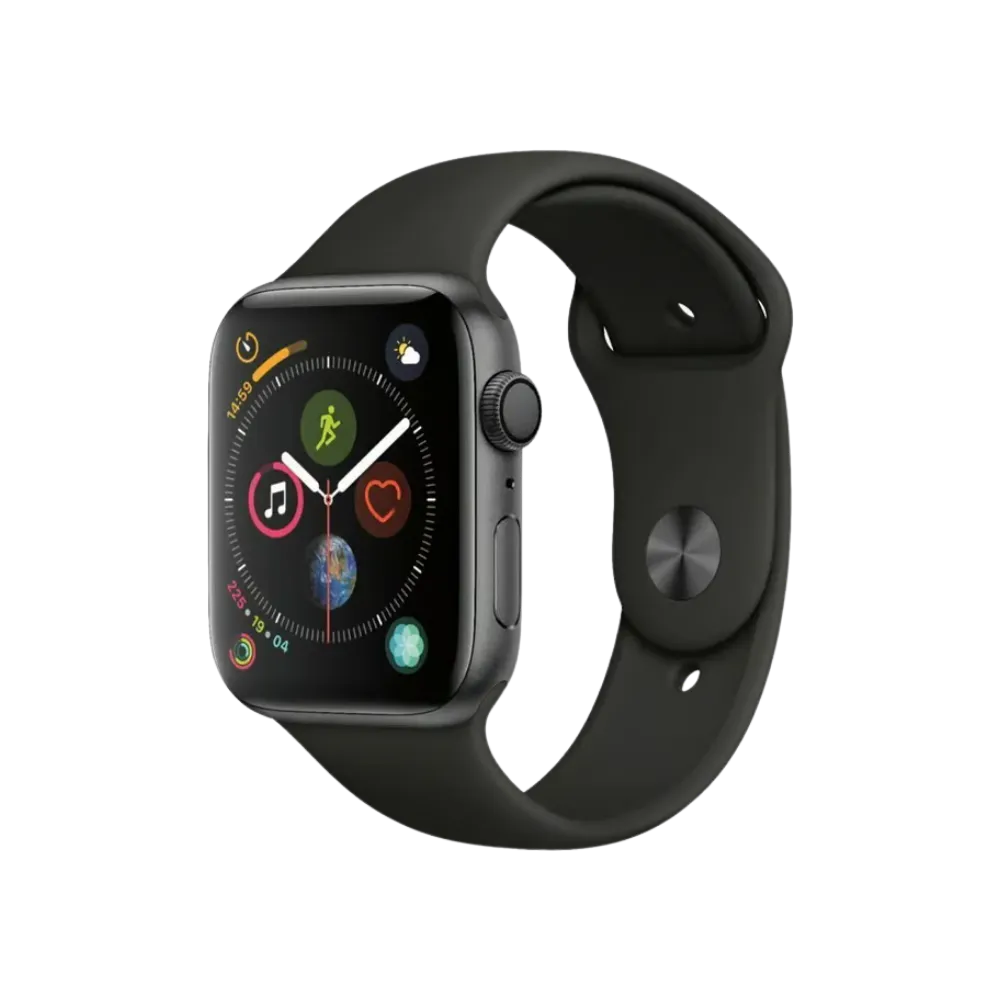 Apple Watch Série 4 44mm boîtier noir. Réparation écran fissuré, batterie faible, bouton ou cache arrière par iTelier à Lyon, Dardilly, Écully et Caluire-et-Cuire.