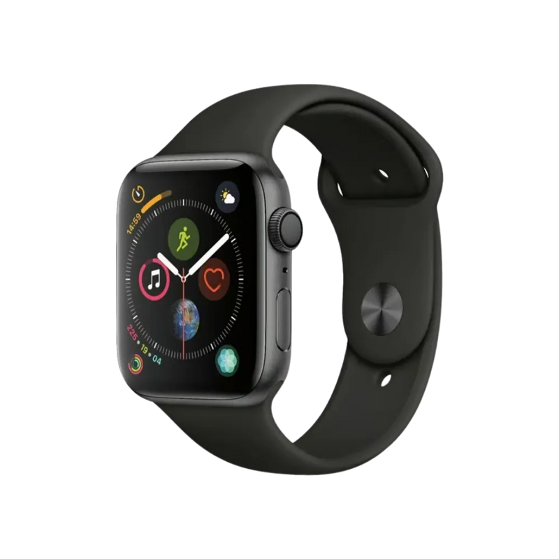 Apple Watch Série 4 44mm boîtier noir. Réparation écran fissuré, batterie faible, bouton ou cache arrière par iTelier à Lyon, Dardilly, Écully et Caluire-et-Cuire.