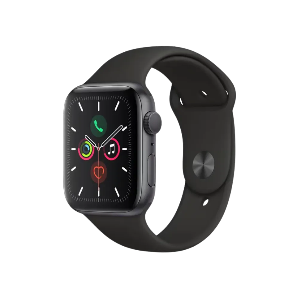 Apple Watch Série 5 44mm boîtier noir. Réparation écran fissuré, changement batterie, boutons et cache arrière chez iTelier à Lyon, Vaulx-en-Velin, Écully, Caluire-et-Cuire.
