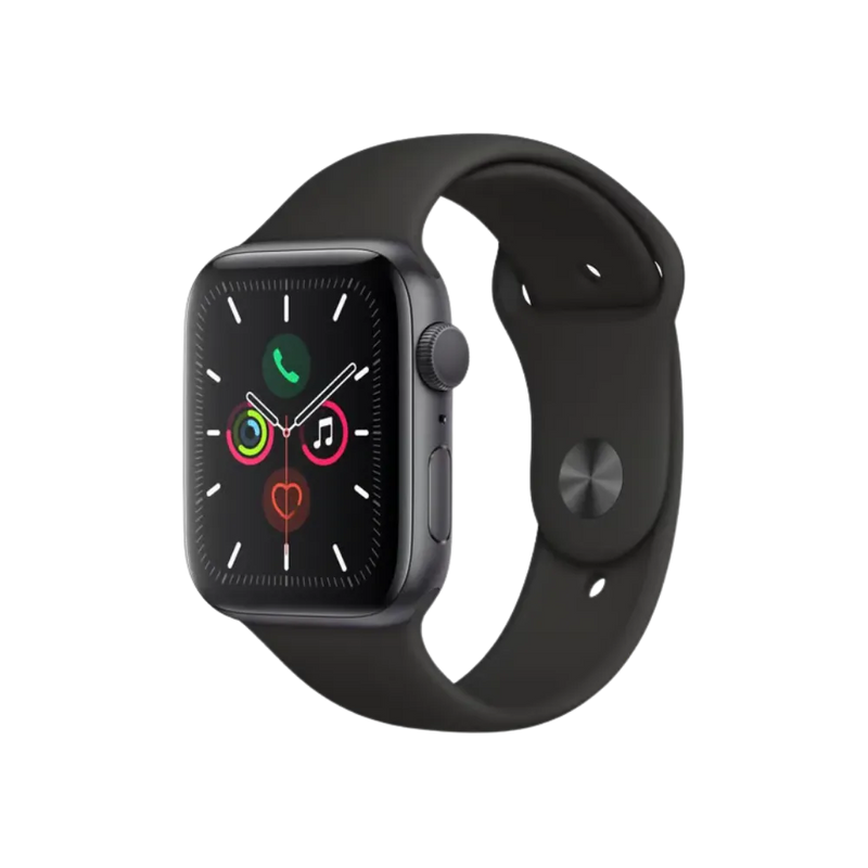 Apple Watch Série 5 44mm boîtier noir. Réparation écran fissuré, changement batterie, boutons et cache arrière chez iTelier à Lyon, Vaulx-en-Velin, Écully, Caluire-et-Cuire.
