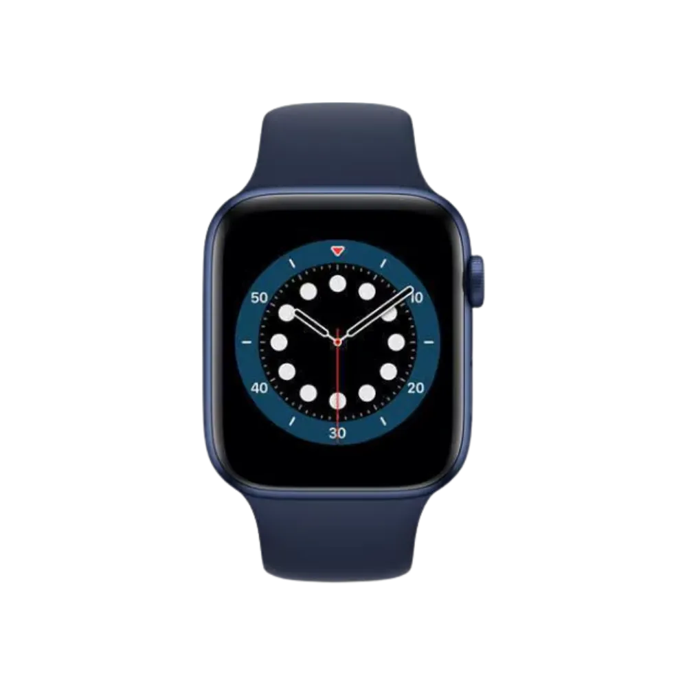 Cadran Apple Watch Série 6 44mm avec aiguilles. Réparations écran, bouton, batterie et fond arrière chez iTelier à Lyon, Dardilly, Vaise, Saint-Fons.