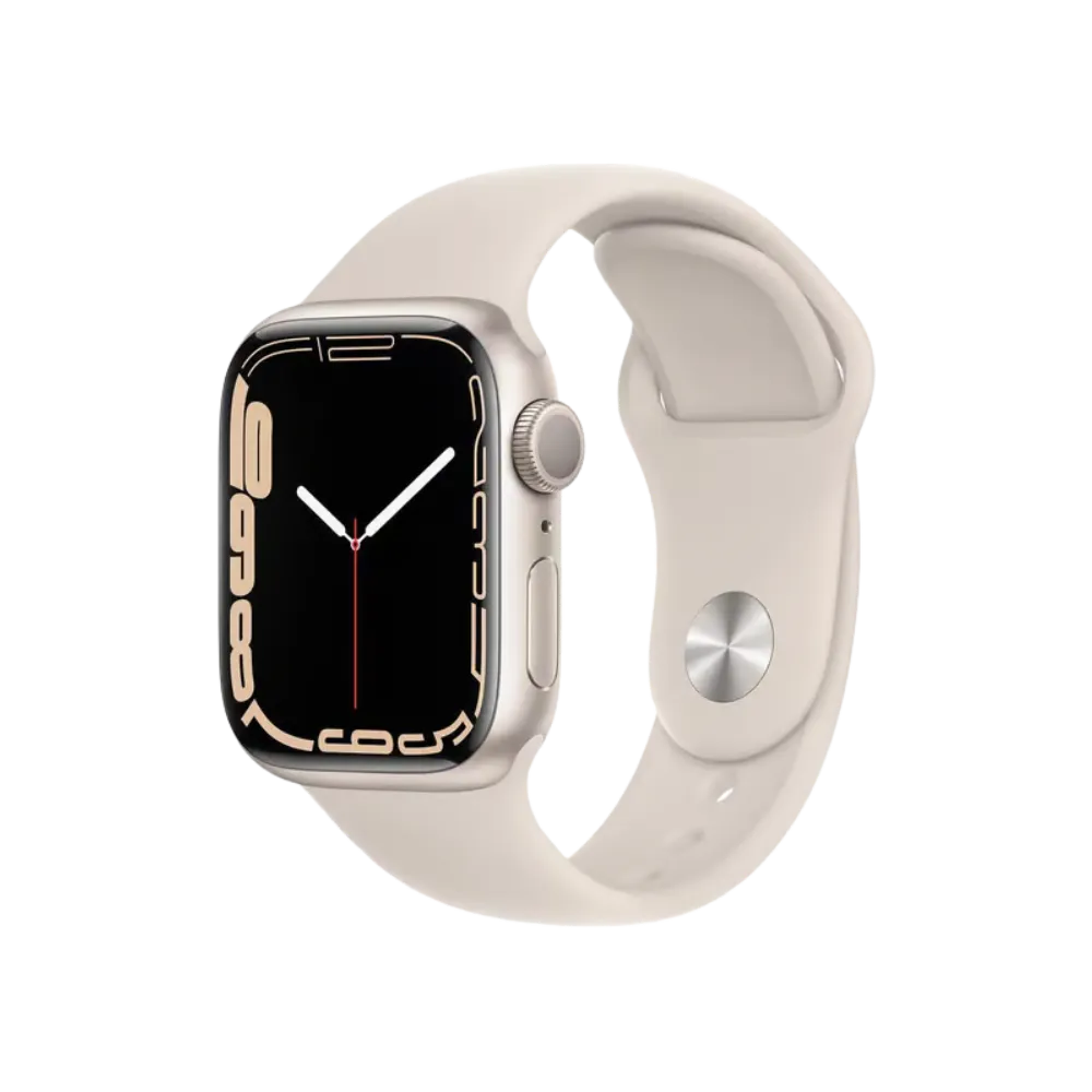 Apple Watch Série 7 41mm couleur nacrée. Réparation d’écran, batterie, boutons et cache arrière chez iTelier Lyon, Oullins, Sathonay-Camp, Craponne.