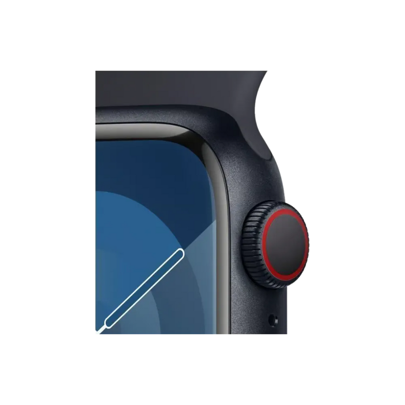 Bouton rouge latéral Apple Watch Série 9 45mm. Réparation complète disponible chez iTelier Lyon, Caluire-et-Cuire, Grigny et Charbonnières-les-Bains – devis gratuit.