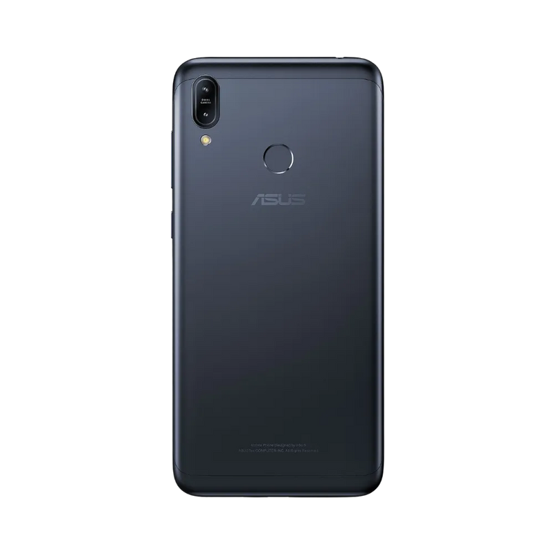 Vue arrière Asus Zenfone Max M2 noir avec double caméra, changement batterie et coque arrière chez iTelier Lyon, envoi sécurisé national, garantie pièces 1 an.