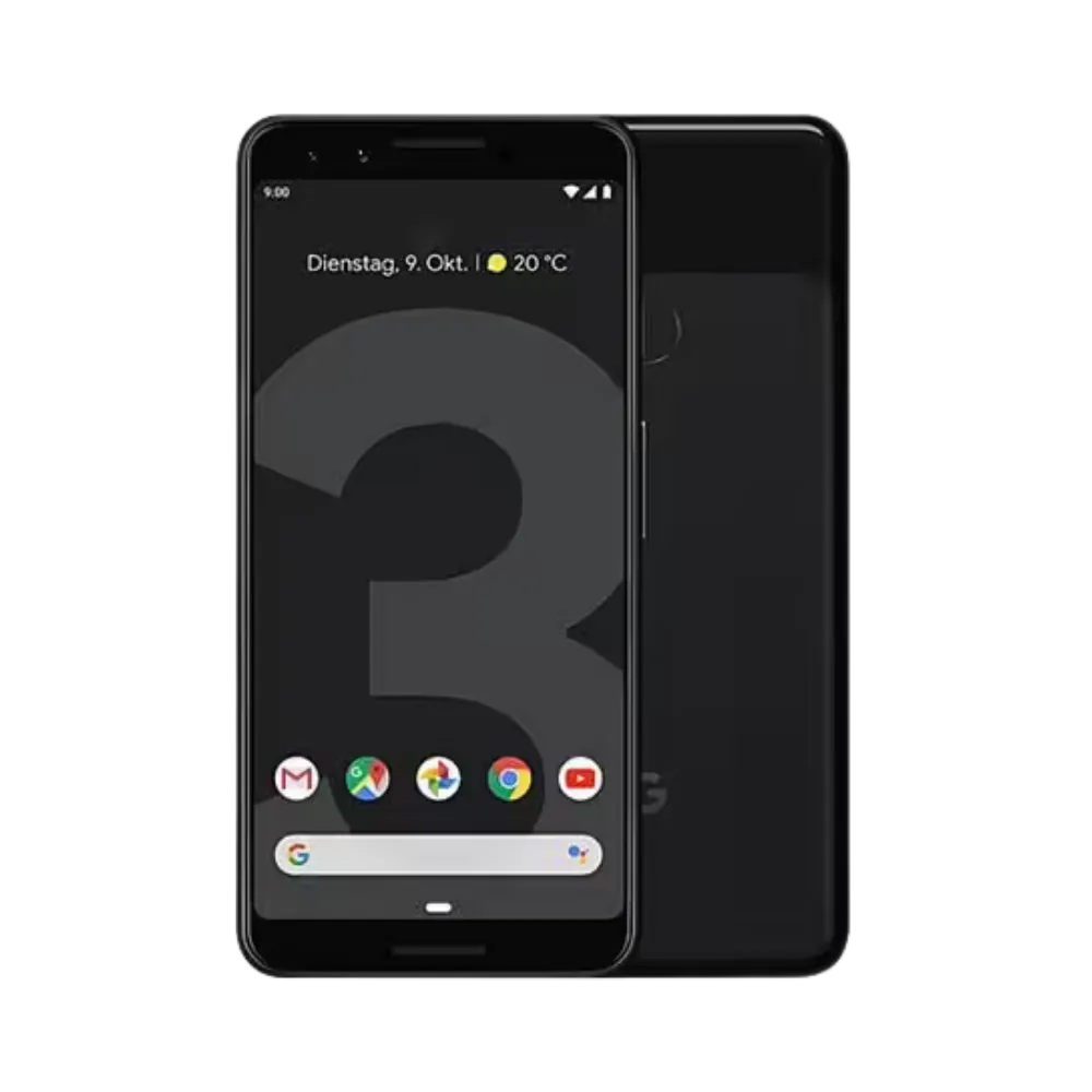 Google Pixel 3 noir affiché de face et dos. Réparation écran cassé, batterie faible, coque arrière ou caméra chez iTelier Lyon. Service express, pièces garanties 12 mois.