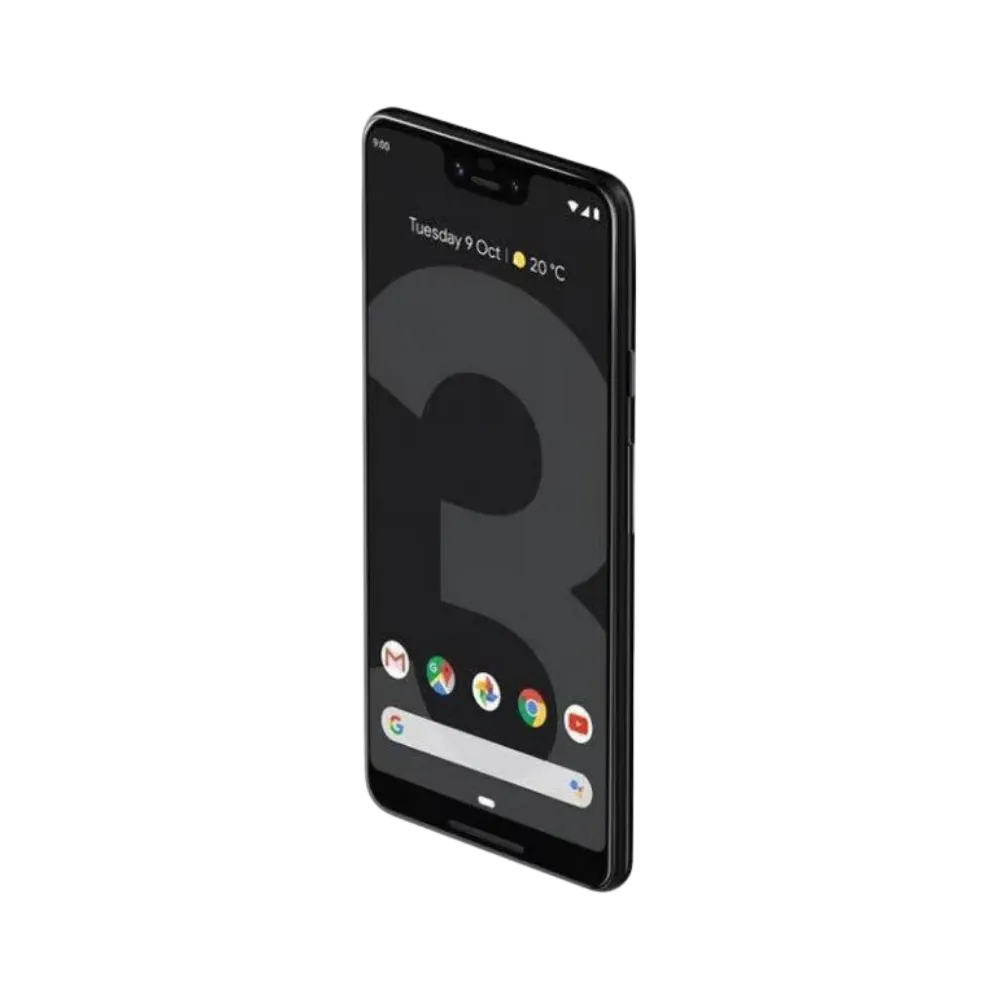 Vue du Pixel 3 XL en angle 3/4 avant. Réparation complète : écran fissuré, batterie, port USB-C ou bouton latéral. iTelier Lyon prend en charge toutes les pannes Pixel.