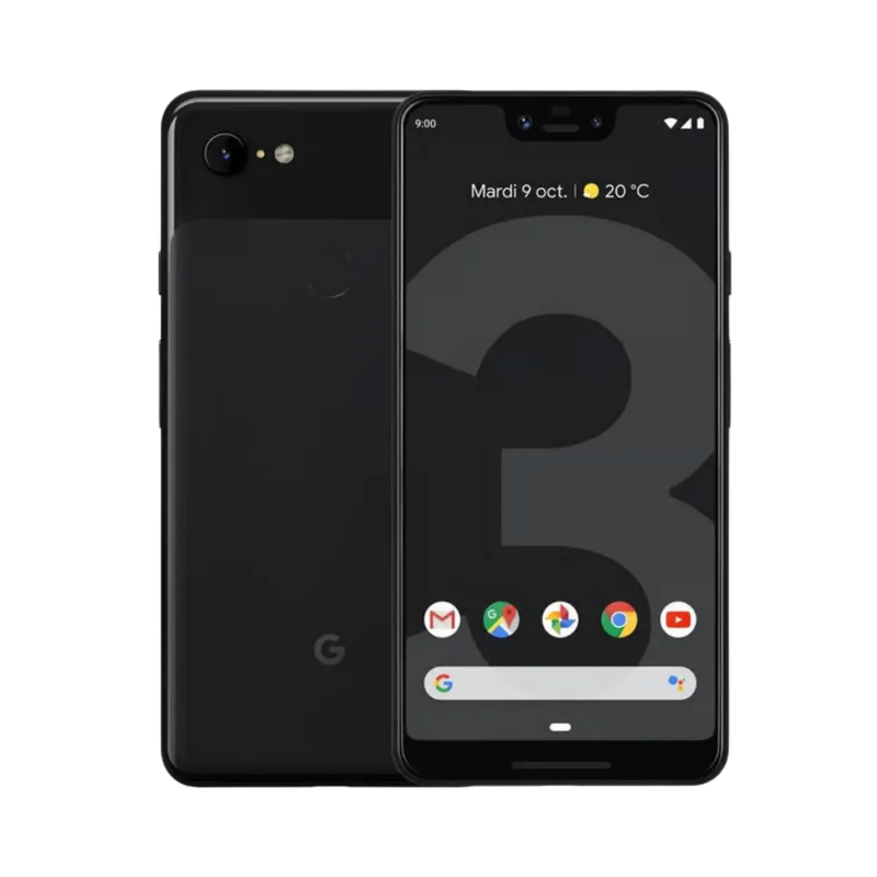 Google Pixel 3 XL noir, affiché de face et dos. Réparation rapide chez iTelier Lyon : écran cassé, batterie défectueuse, vitre arrière ou caméra. Diagnostic gratuit, pièces garanties.