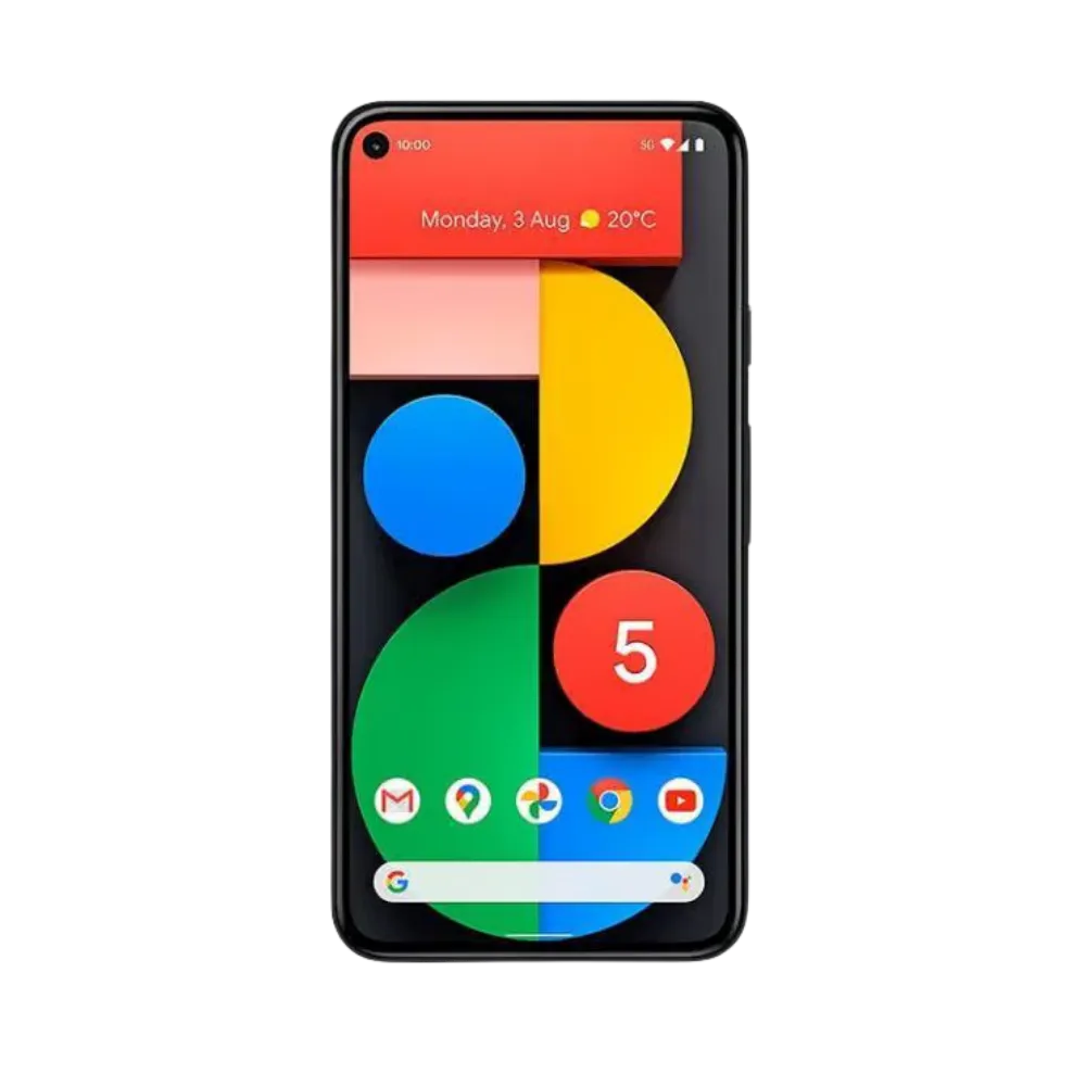 Écran actif du Pixel 5 avec interface rouge vif. Réparation dalle OLED, écran noir ou tactile HS chez iTelier Lyon. Prise en charge express avec pièces d’origine.