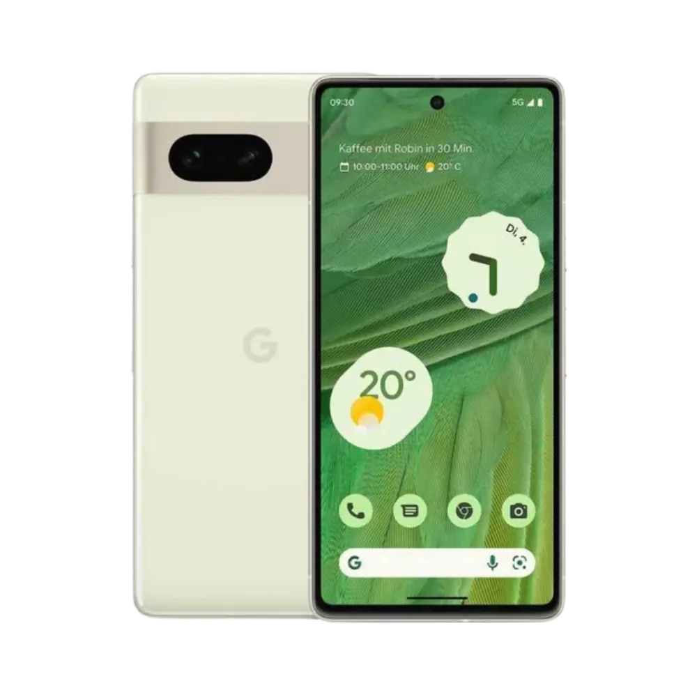 Google Pixel 7 finition crème, vu de face et de dos. Réparation écran fissuré, batterie usée ou vitre arrière cassée chez iTelier Lyon. Diagnostic gratuit, pièces garanties.