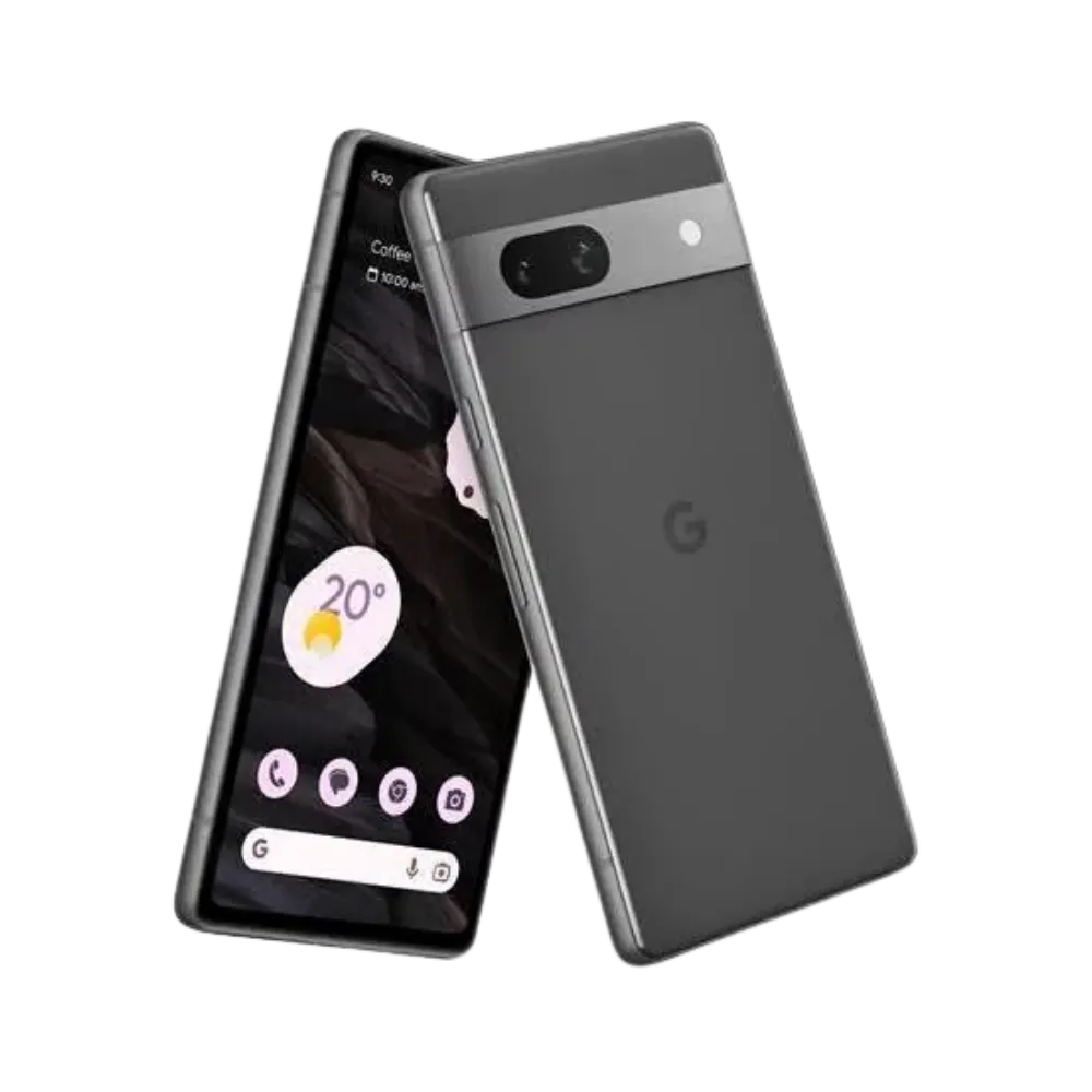 Pixel 7a vu en angle 3/4, idéal pour illustrer les réparations complètes : écran, batterie, boutons ou connecteurs. Centre de réparation iTelier Lyon agréé et rapide.