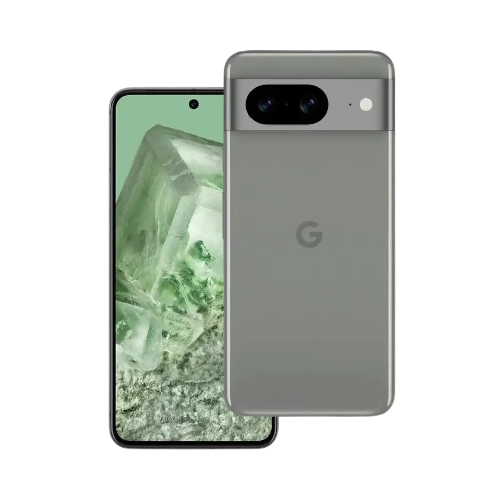 Angle 3/4 du Pixel 8 en finition gris-vert. Réparation complète : écran, batterie, boutons, capteur. iTelier Lyon prend en charge toutes les pannes, même invisibles.