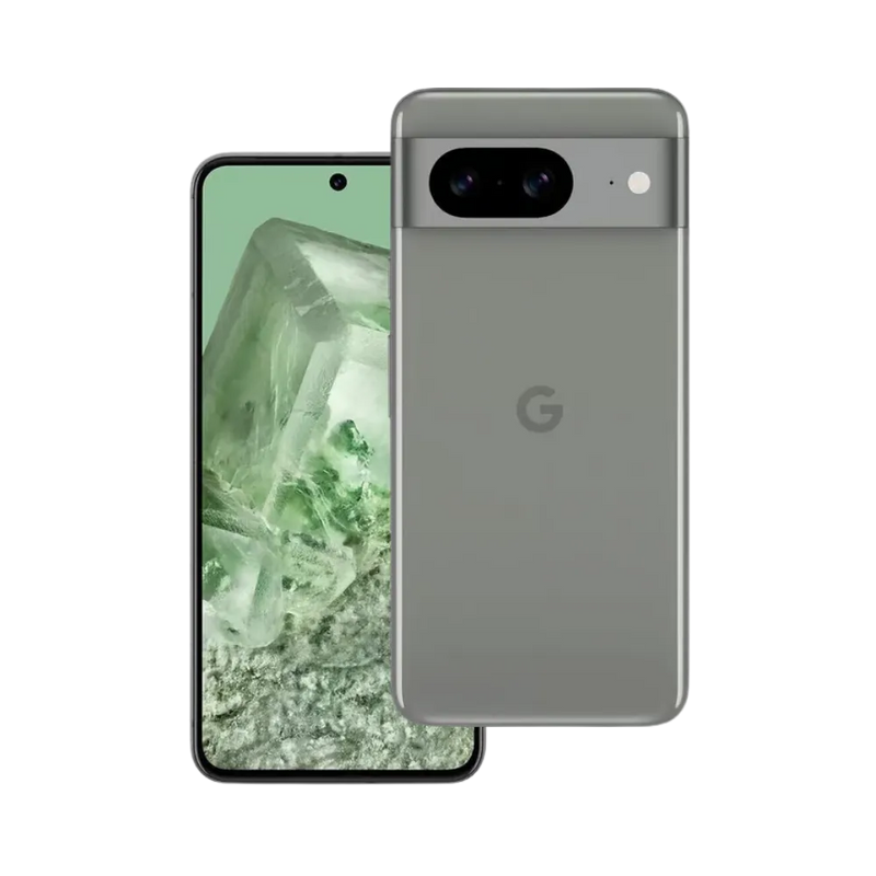 Angle 3/4 du Pixel 8 en finition gris-vert. Réparation complète : écran, batterie, boutons, capteur. iTelier Lyon prend en charge toutes les pannes, même invisibles.