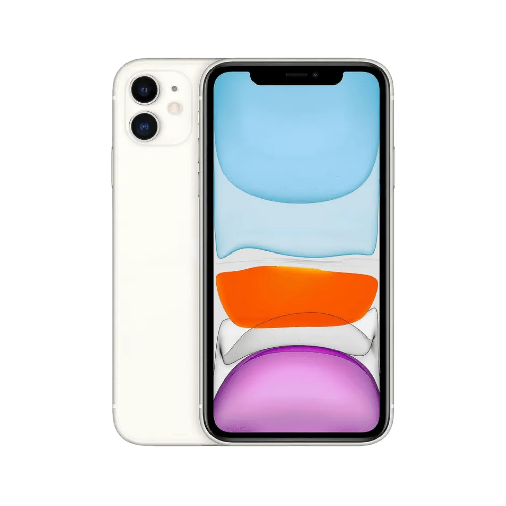 iPhone 11 blanc affiché de face et de dos. Réparation écran LCD, dos fissuré ou batterie chez iTelier à Lyon. Garantie 12 mois incluse.