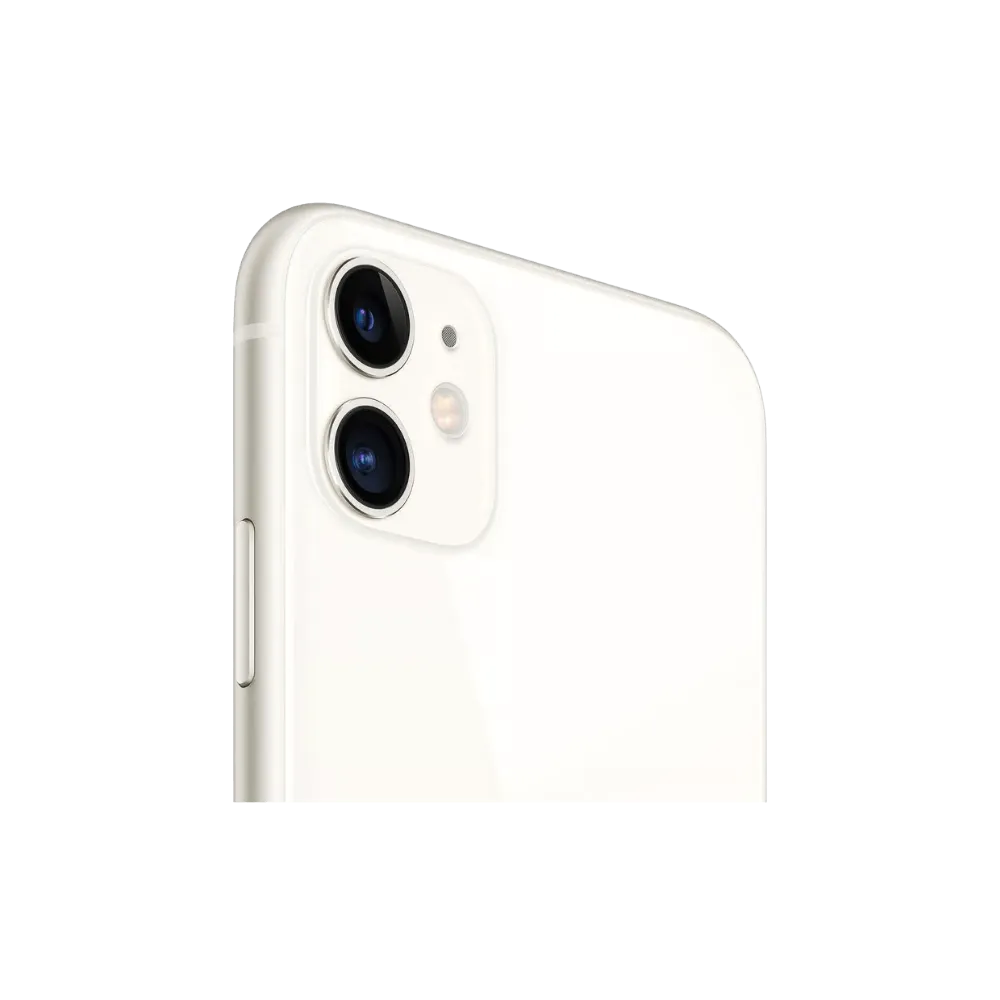 Zoom oblique sur les caméras arrière iPhone 11 blanc. Réparation capteur flou ou rayé chez iTelier Lyon. Service express.