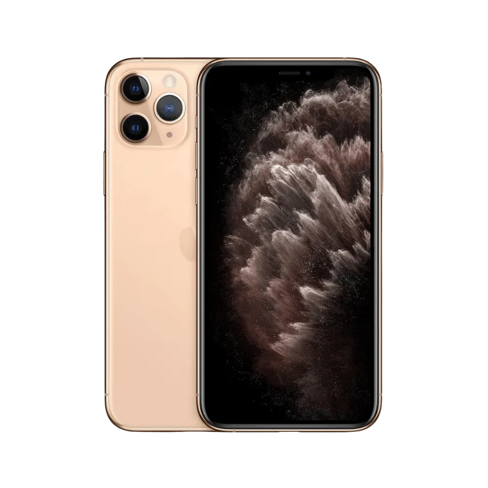 iPhone 11 Pro or, vue de face et de dos. Remplacement d’écran OLED, réparation batterie ou dos fissuré chez iTelier à Lyon. Garantie 12 mois.