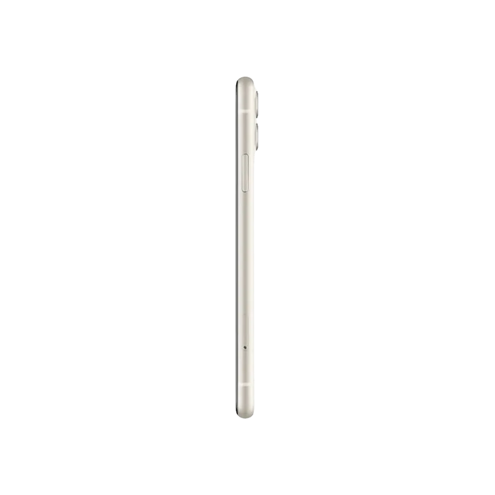 Profil fin de l’iPhone 11 blanc. Réparation vitre arrière ou batterie usée chez iTelier Lyon. Envoi sécurisé ou dépôt sur place.