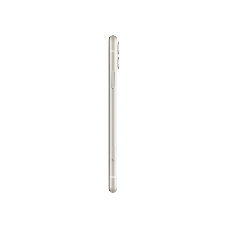 Profil fin de l’iPhone 11 blanc. Réparation vitre arrière ou batterie usée chez iTelier Lyon. Envoi sécurisé ou dépôt sur place.