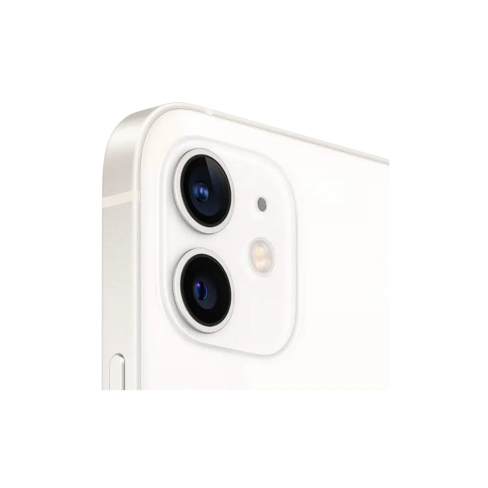 iPhone 12 blanc vu de profil avec son écran bord à bord. Réparation écran ou batterie disponible chez iTelier à Lyon. Diagnostic offert.