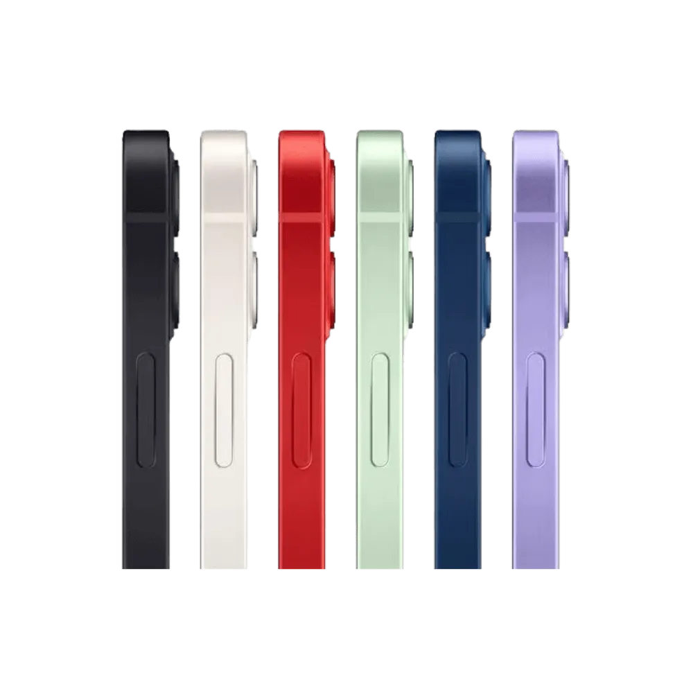 Toutes les couleurs disponibles de l’iPhone 12 mini : violet, noir, blanc, rouge, vert, bleu. Réparation tous coloris chez iTelier à Lyon.