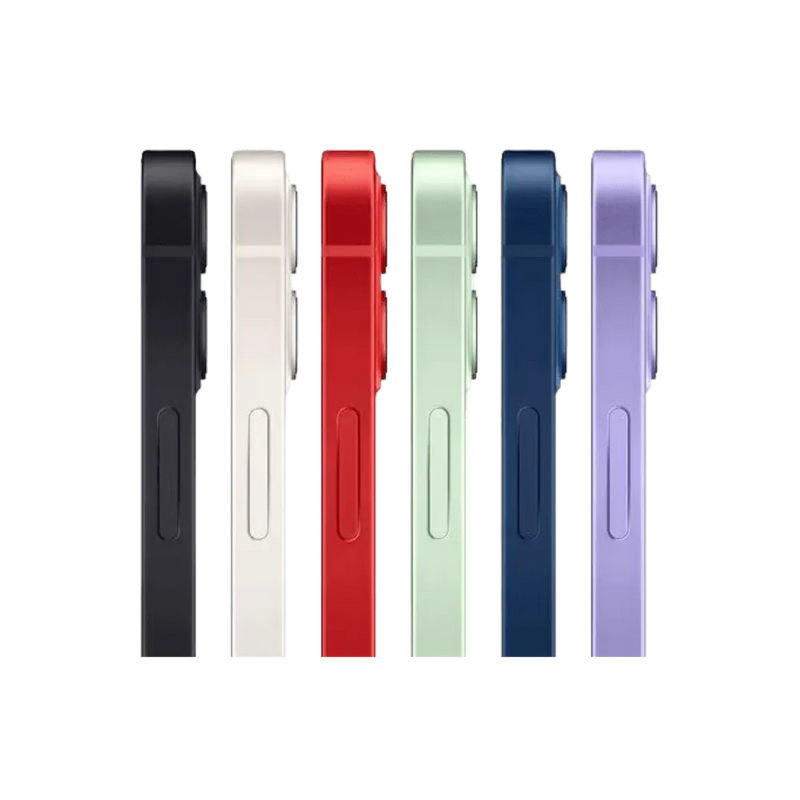 Toutes les couleurs disponibles de l’iPhone 12 mini : violet, noir, blanc, rouge, vert, bleu. Réparation tous coloris chez iTelier à Lyon.
