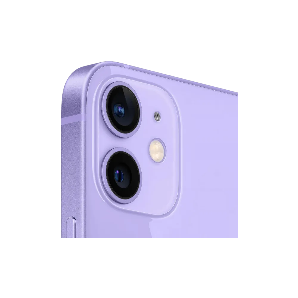 Double capteur photo arrière de l’iPhone 12 mini violet. Réparation caméra cassée ou lentille rayée chez iTelier à Lyon, devis offert.