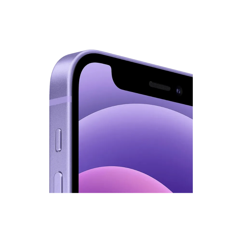 Zoom sur les bords incurvés de l’écran de l’iPhone 12 mini violet. Remplacement écran ou façade avant chez iTelier Lyon. Diagnostic gratuit.