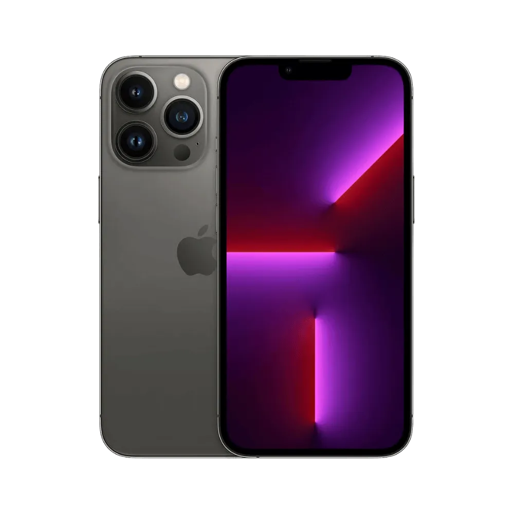 iPhone 13 Pro graphite vu de face et de dos. Réparation iTelier à Lyon : écran OLED, vitre arrière ou batterie défectueuse. Garantie 12 mois.