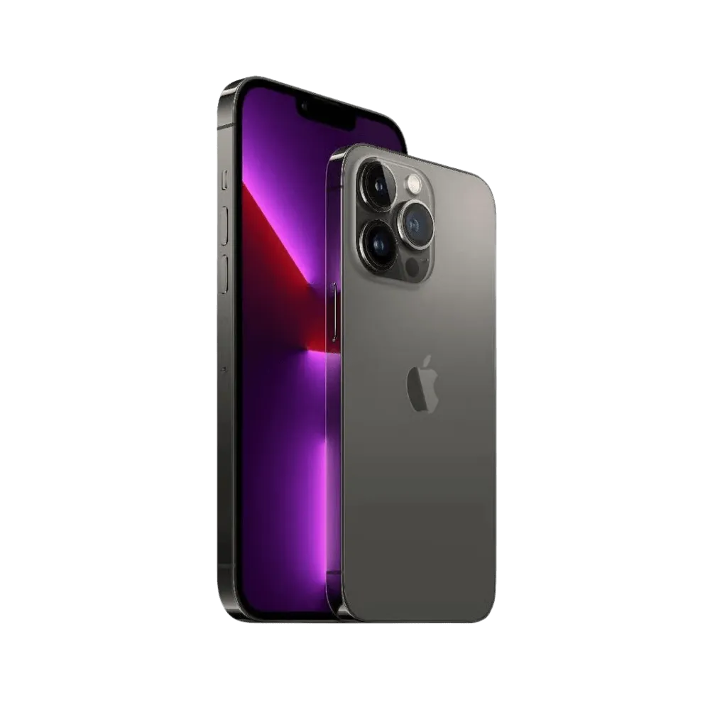 iPhone 13 Pro graphite en vue angulaire. Réparation châssis tordu ou coque rayée chez iTelier Lyon, Caluire, Tassin ou Villeurbanne.