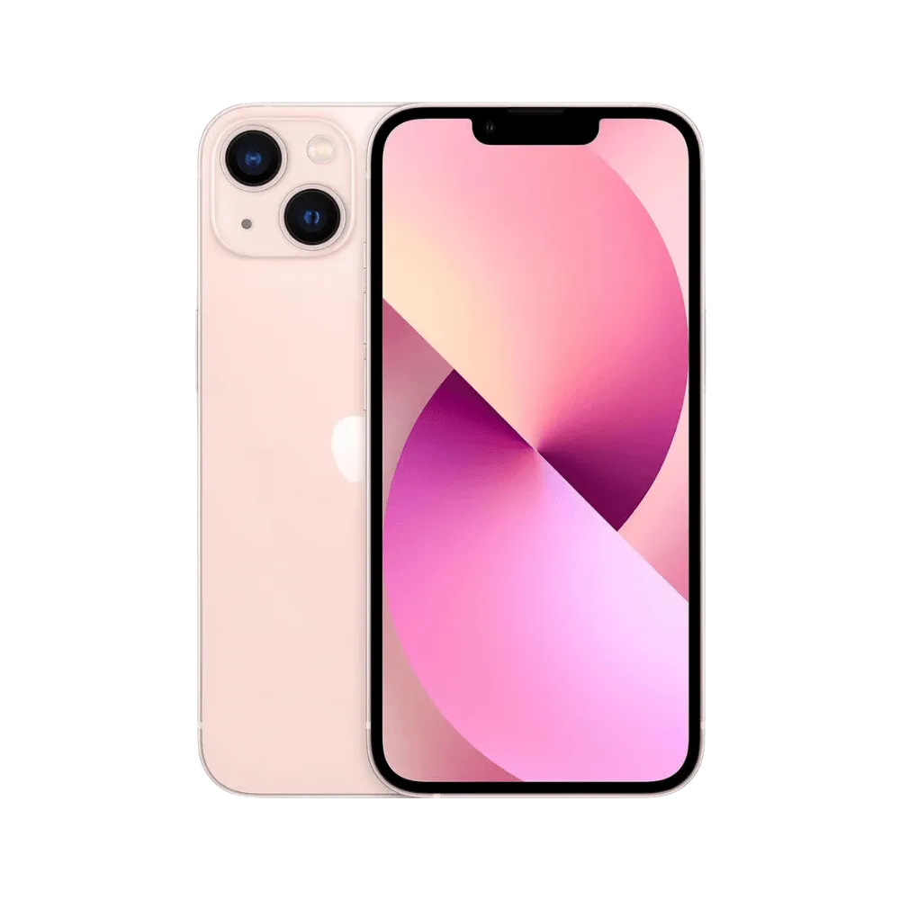 iPhone 13 rose avec vue de face et dos. Réparation iTelier à Lyon : écran Super Retina, batterie ou vitre arrière endommagée. Garantie 12 mois.
