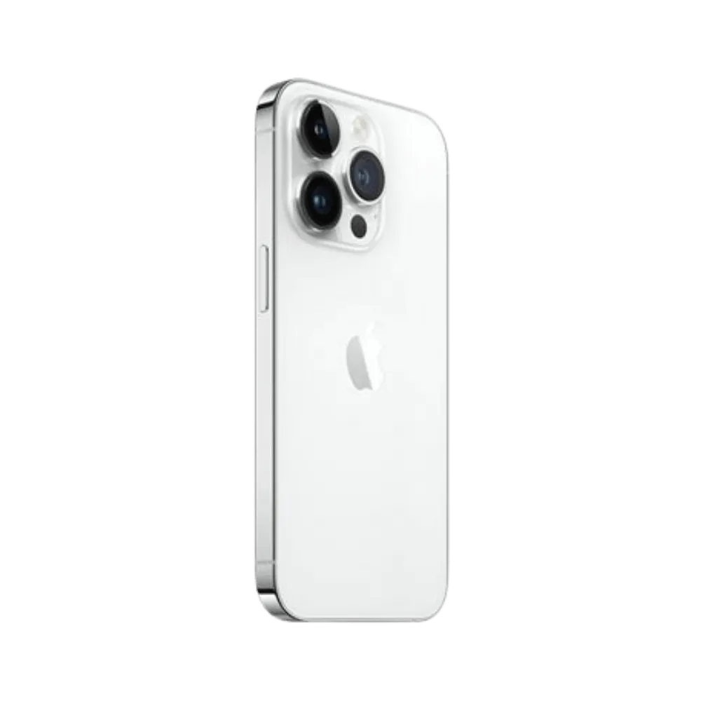 Vue arrière iPhone 14 Pro argent. Changement vitre cassée, lentilles caméra ou coque fissurée à iTelier, près de Francheville ou Collonges-au-Mont-d’Or.