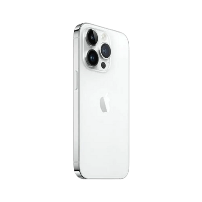 Vue arrière iPhone 14 Pro argent. Changement vitre cassée, lentilles caméra ou coque fissurée à iTelier, près de Francheville ou Collonges-au-Mont-d’Or.