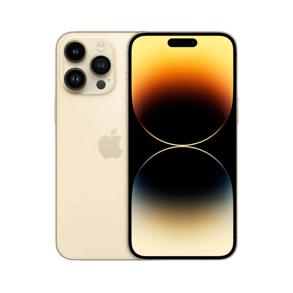 iPhone 14 Pro Max couleur or, vue avant et arrière. Réparation écran OLED ou vitre arrière à Lyon, Francheville ou Écully avec iTelier.