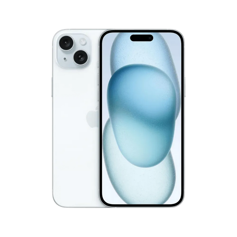 iPhone 15 Plus blanc, affiché de face et de dos. Réparation écran ou vitre arrière garantie 12 mois chez iTelier Lyon, Sainte-Foy-lès-Lyon ou Tassin.
