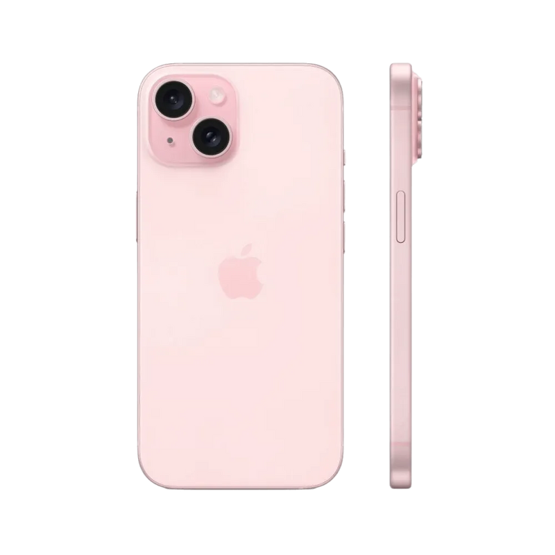 Profil latéral de l’iPhone 15 rose. Réparation bouton, châssis ou connecteur chez iTelier à Lyon, Grézieu-la-Varenne ou Saint-Genis-Laval.