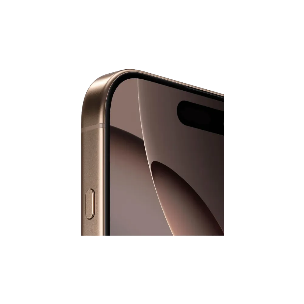 Angle supérieur de l’écran iPhone 16 Pro doré. Réparation écran OLED Apple chez iTelier à Lyon, Villeurbanne ou Oullins.