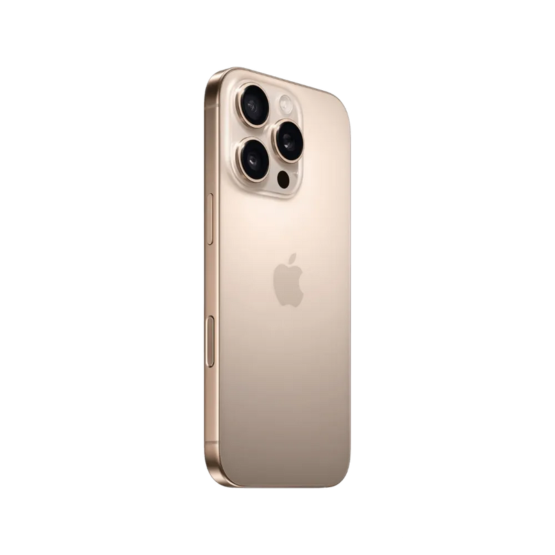 Vue verticale du dos de l’iPhone 16 Pro doré. Remplacement vitre arrière ou châssis premium à Lyon, Sainte-Foy-lès-Lyon ou Dardilly.