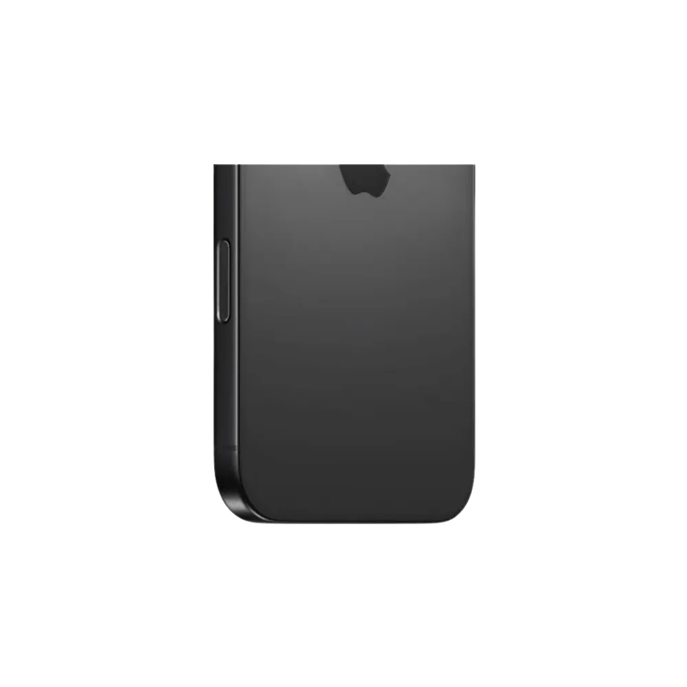 Dos posé à plat de l’iPhone 16 Pro Max noir sidéral. Remplacement vitre ou châssis à Lyon, Caluire-et-Cuire ou La Mulatière.