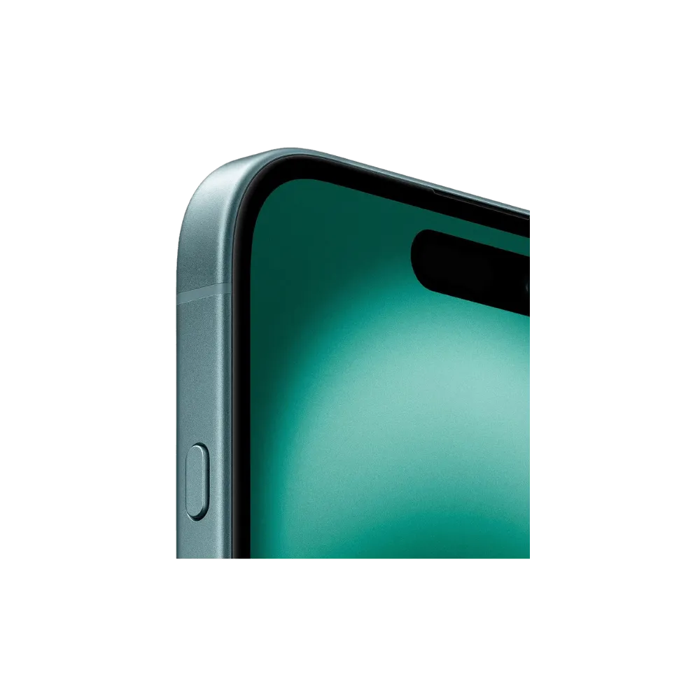 iPhone 16 vert vu de trois quarts face. Réparation écran OLED rapide chez iTelier Lyon, Caluire, Vaulx-en-Velin ou Chassieu.