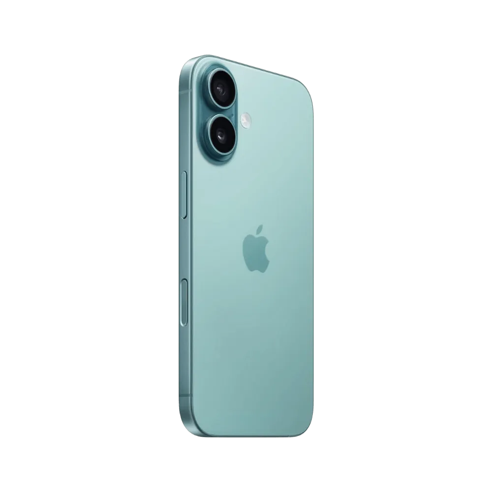 Dos incliné de l’iPhone 16 vert. Changement vitre arrière ou module caméra à iTelier Lyon, Champagne-au-Mont-d'Or ou Brignais.