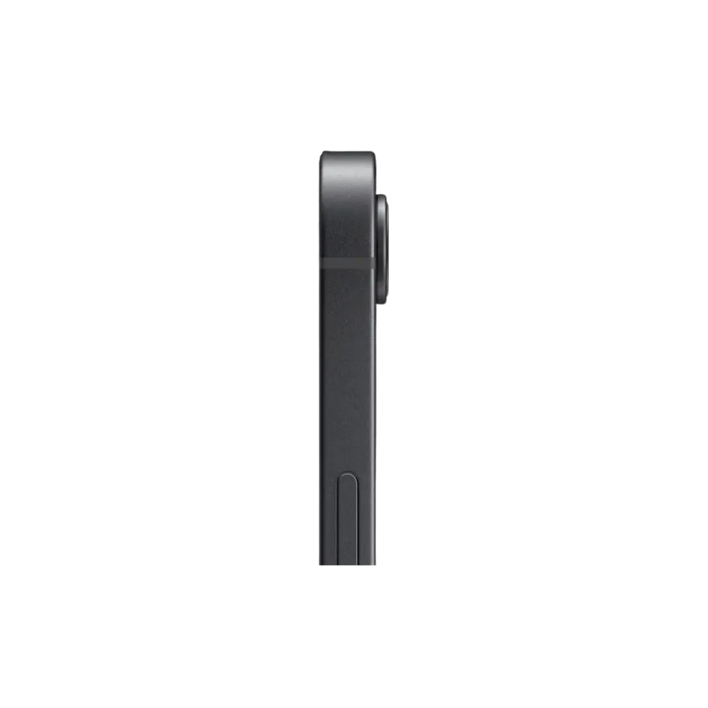 Profil droit de l’iPhone 16e noir. Réparation châssis tordu ou connecteur chez iTelier Lyon, Caluire ou Francheville.