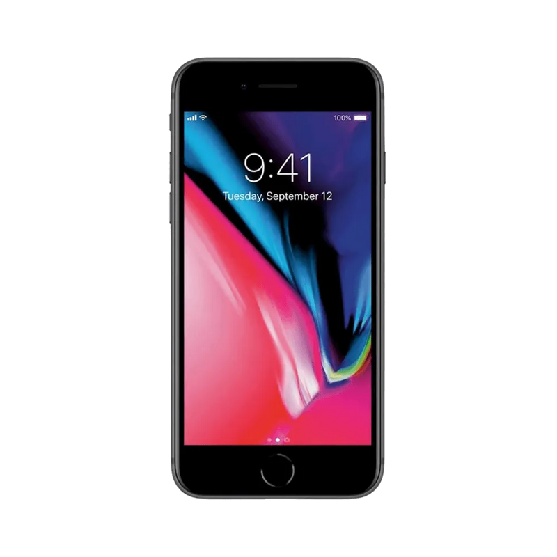 iPhone 8 noir avec écran allumé. Remplacement d’écran rapide à Lyon chez iTelier. Diagnostic offert et service express garanti 1 an.